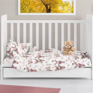 Dimcol ΠΑΠΛΩΜΑΤΟΘΗΚΗ ΕΜΠΡΙΜΕ bebe Bunnies 30 120X160 White-Coral 100% Cotton Flannel