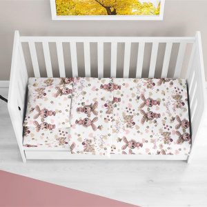 Dimcol ΣΕΝΤΟΝΙΑ ΕΜΠΡΙΜΕ ΣΕΤ 3 τεμ bebe Bunnies 30 120X160 White-Coral 100% Cotton Flannel
