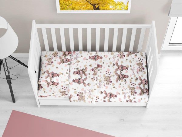 Dimcol ΣΕΝΤΟΝΙΑ ΕΜΠΡΙΜΕ ΣΕΤ 3 τεμ bebe Bunnies 30 120X160 White-Coral 100% Cotton Flannel