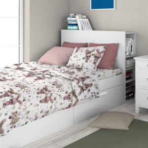 Dimcol ΣΕΝΤΟΝΙΑ ΕΜΠΡΙΜΕ ΣΕΤ 3 τεμ kids Bunnies 30 160X240 White-Coral 100% Cotton Flannel