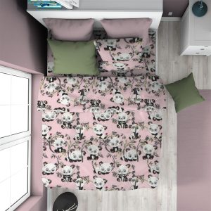 Dimcol ΠΑΠΛΩΜΑΤΟΘΗΚΗ ΕΜΠΡΙΜΕ kids Panda Bear 97 160X240 Pink 100% Cotton Flannel