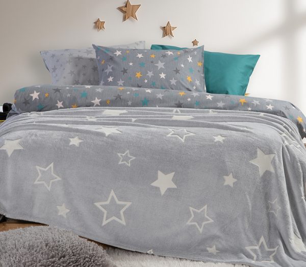 Παιδική Κουβέρτα Μονή Φωσφοριζέ Fleece Nef-Nef Homeware Starlight Grey 160x220