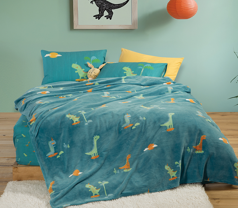 Παιδική Κουβέρτα Μονή Fleece Nef-Nef Homeware Dinos On Wheels Petrol 160x220