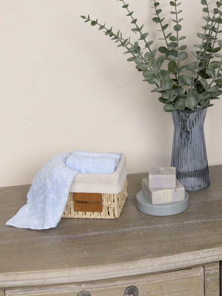 Nima Home Καλαθάκι με 3 τεμάχια Λαβέτες - Bamboo Bloom Light Blue