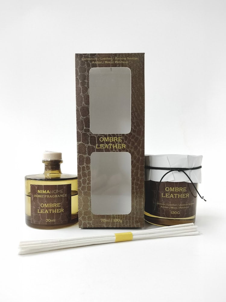 Nima Home Σετ Αρωματικό Χώρου με Στικ 70ml & Αρωματικό Κερί 130gr - Ombre Leather