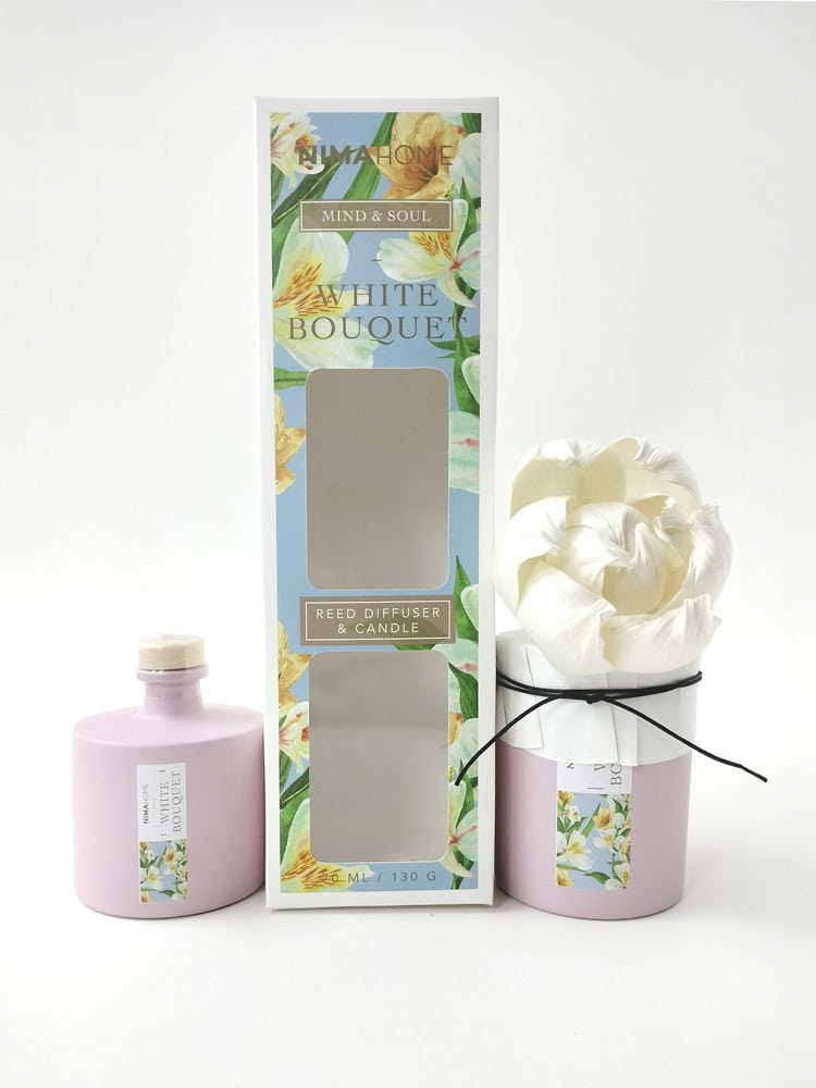 Nima Home Σετ Αρωματικό Χώρου με Στικ 70ml & Αρωματικό Κερί 130gr - White Bouquet