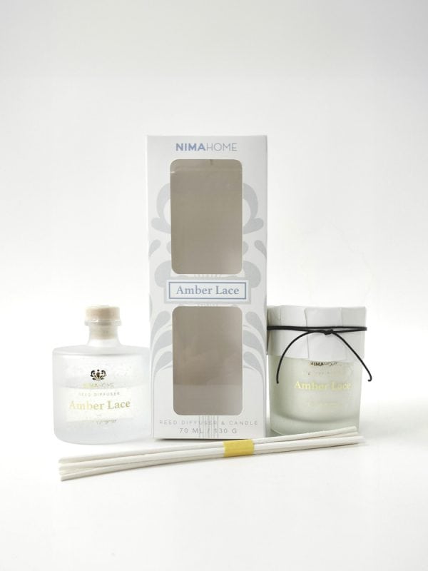 Nima Home Σετ Αρωματικό Χώρου με Στικ 70ml & Αρωματικό Κερί 130gr - Amber Lace Nima Home Nima Home Σετ Αρωματικό Χώρου με Στικ 70ml & Αρωματικό Κερί 130gr - Amber Lace