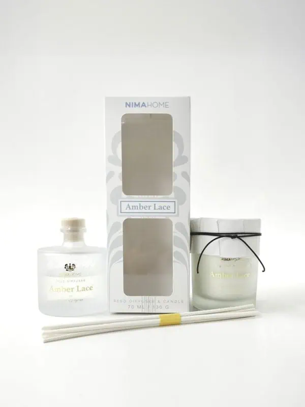 Nima Home Σετ Αρωματικό Χώρου με Στικ 70ml & Αρωματικό Κερί 130gr - Amber Lace