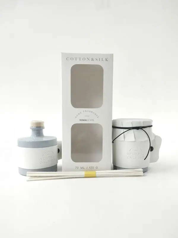 Nima Home Σετ Αρωματικό Χώρου με Στικ 70ml & Αρωματικό Κερί 130gr - Cotton & Silk