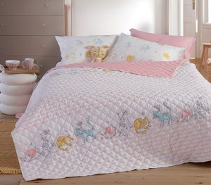 Παιδικο Κουβερλι Μονο Cat Life 180X240 Nef-Nef Homeware - Ecru/Pink