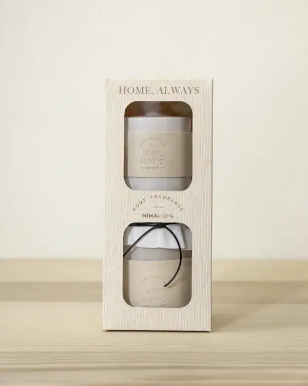 Nima Home Σετ Αρωματικό Χώρου με Στικ 100ml & Αρωματικό Κερί 130gr - Home, Always Cotton Nima Home Σετ Αρωματικό Χώρου Με Στικ 100Ml & Αρωματικό Κερί 130Gr - Home