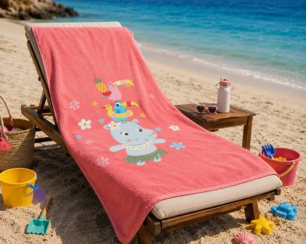 Παιδική Πετσέτα Θαλάσσης Βαμβακερή Nef-Nef Homeware Aloha Hippo Coral 70x120 Nef-Nef Homeware Nef Nef Homeware Aloha Hippo