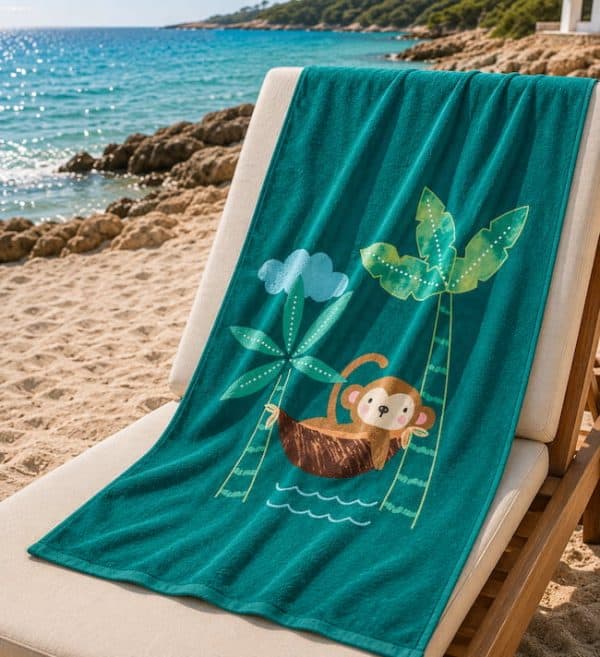 Παιδική Πετσέτα Θαλάσσης Βαμβακερή Nef-Nef Homeware Tropical Monkey Green 70x120 Nef-Nef Homeware Nef Nef Homeware Tropical Monkey
