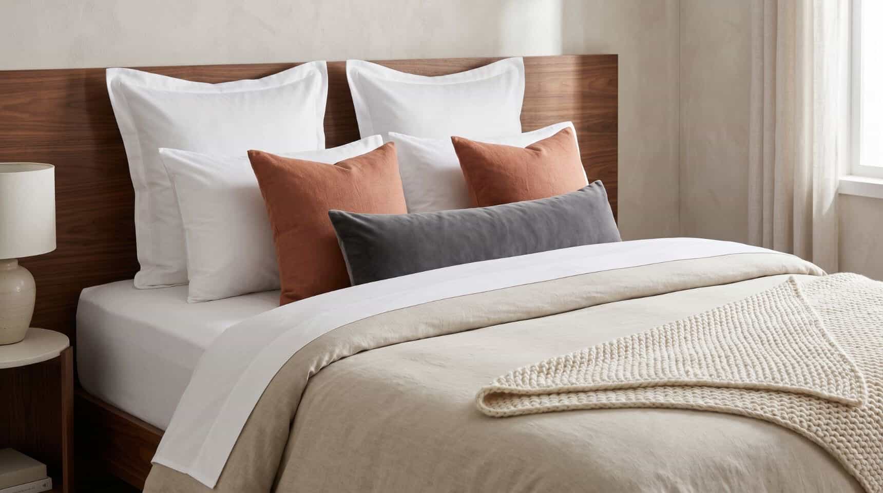 Ανατομία στρωμένου κρεβατιού boutique hotel - 8 layers υφασμάτων με σεντόνια, παπλωματοθήκη, διακοσμητικά μαξιλάρια και throw blanket