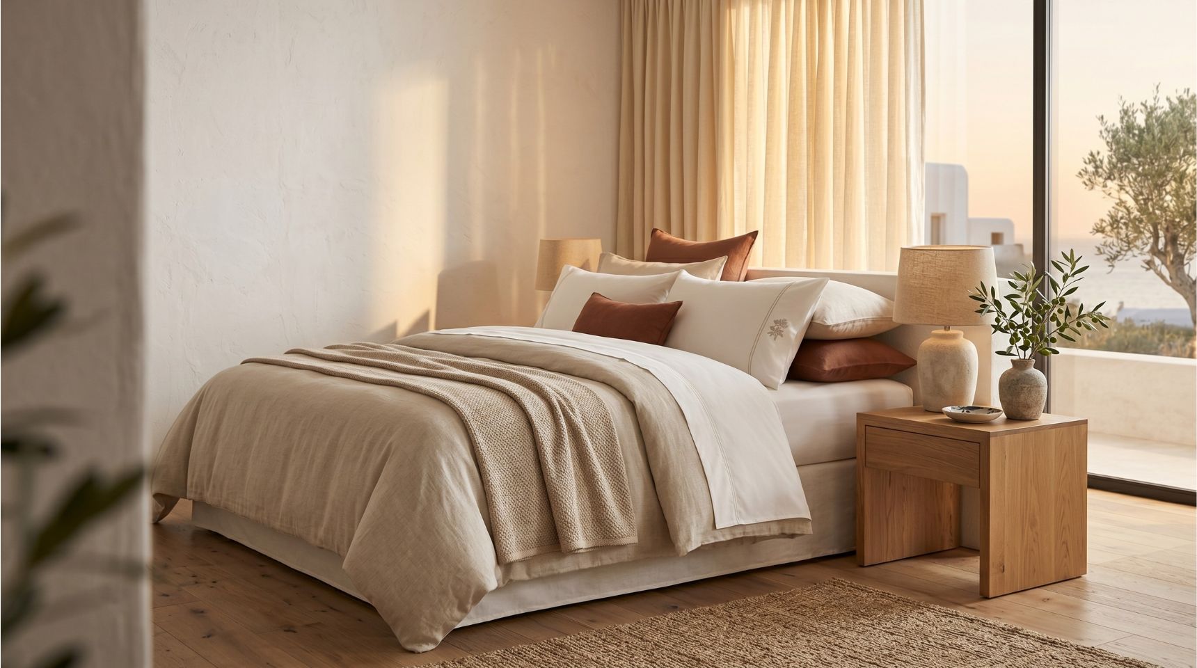 Master bedroom με ποιοτικά λευκά είδη από Nima Home και Nef-Nef Homeware - σεντόνια, παπλωματοθήκη και διακοσμητικά μαξιλάρια