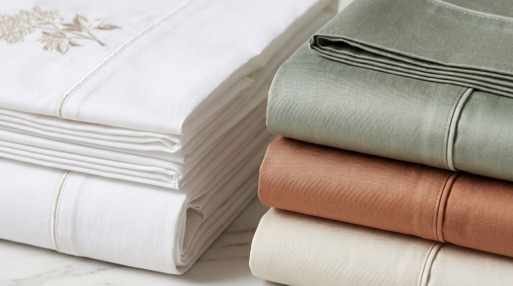Σύγκριση σεντονιών Nima Home και Nef-Nef Homeware - close-up σε υφάσματα βαμβακερών και σατέν σεντονιών
