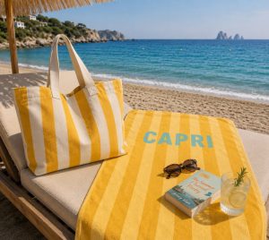 Σετ Πετσέτα Τσάντα Θαλάσσης Nef Nef Homeware Capri Portofino Yellow 80x160+41x39x24