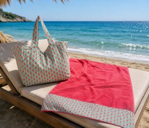 Σετ Πετσέτα Τσάντα Θαλάσσης Nef Nef Homeware Option Digital Optimal CoralAqua 90x170+41x39x24