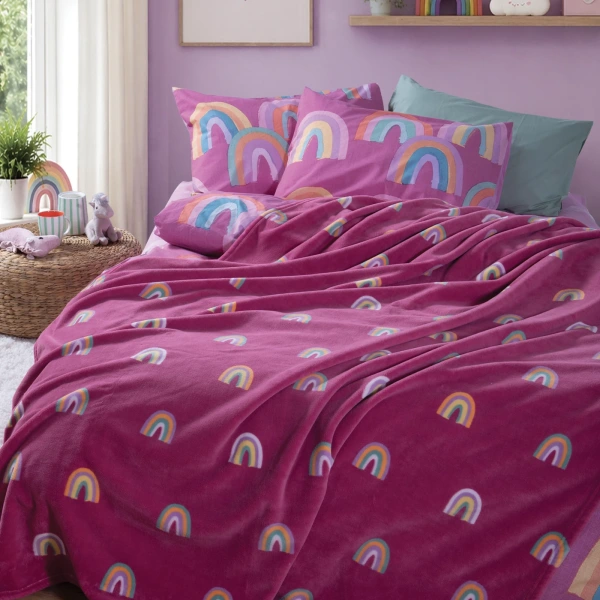 Κουβέρτα Παιδική Fleece Rainbow Mood 160X220 Nef Nef Homeware - Fuchsia