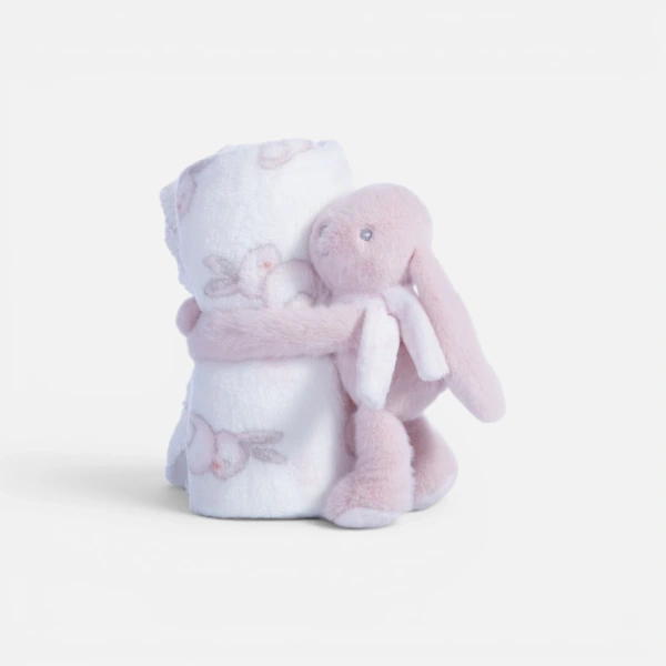 Κουβερτάκι Με Κουνελάκι Βρεφικό Αγκαλιάς Fleece Bunny Boo 75X100 Nef Nef Homeware - Ecru/Pink