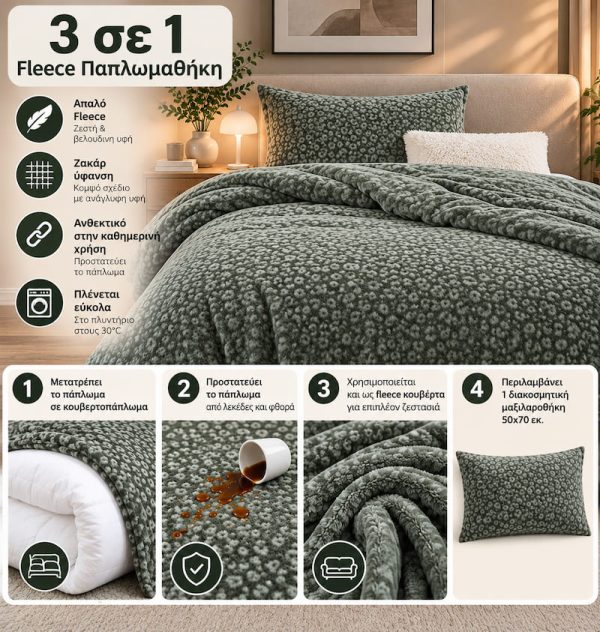Σετ Παπλωματοθήκη Μονή Fleece Nef-Nef Homeware Wilden Green 160x220 Nef-Nef Homeware wilden green1