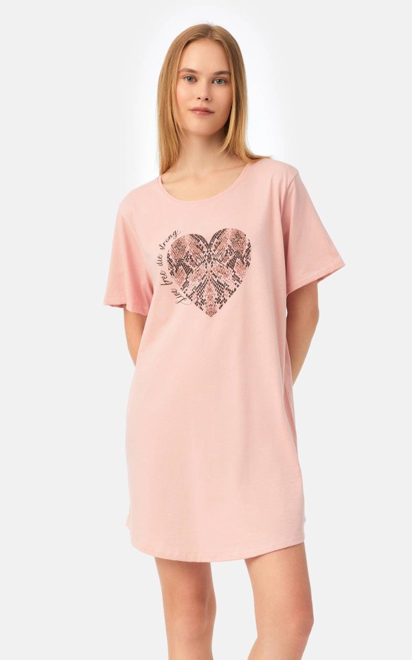 Γυναικείο Νυχτικό/T-Shirt Καλοκαιρινό Βαμβακερό Minerva Hearts Pink Silver