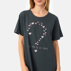 Γυναικείο Νυχτικό/T-Shirt Καλοκαιρινό Βαμβακερό Minerva Hearts Dark Grey