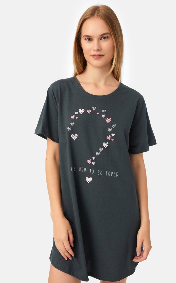 Γυναικείο Νυχτικό/T-Shirt Καλοκαιρινό Βαμβακερό Minerva Hearts Dark Grey