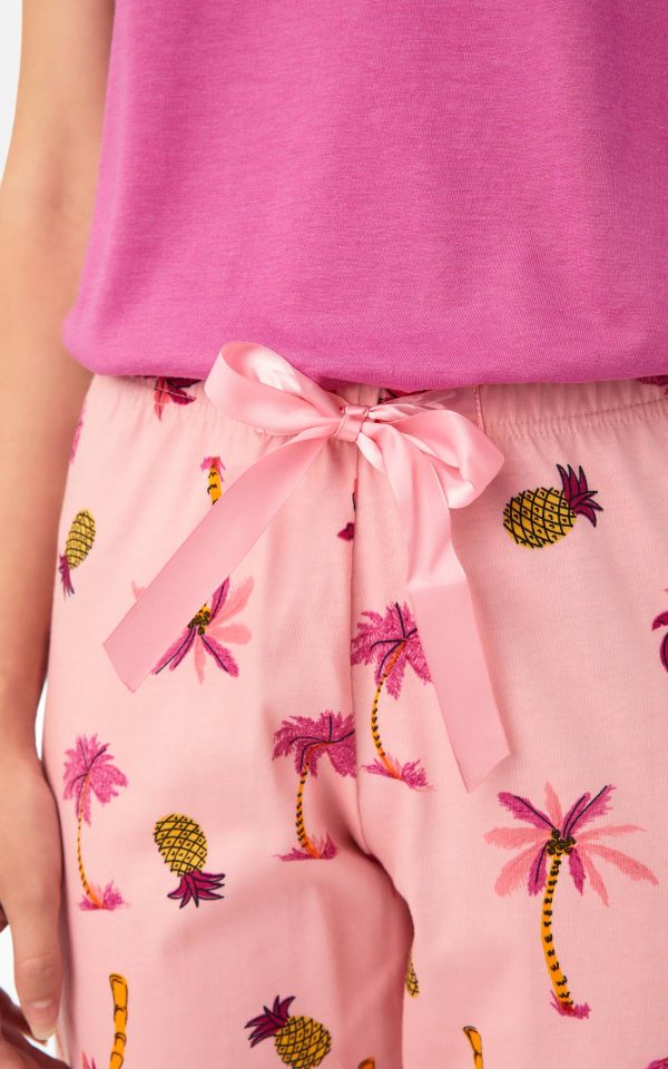 Γυναικείο Παντελόνι Πυτζάμας Καλοκαιρινό Βαμβακερό Minerva Prints Pink Pineapple