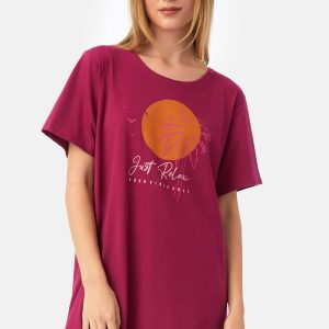 Γυναικείο Νυχτικό/T-Shirt Καλοκαιρινό Βαμβακερό Minerva Tropical Mauve