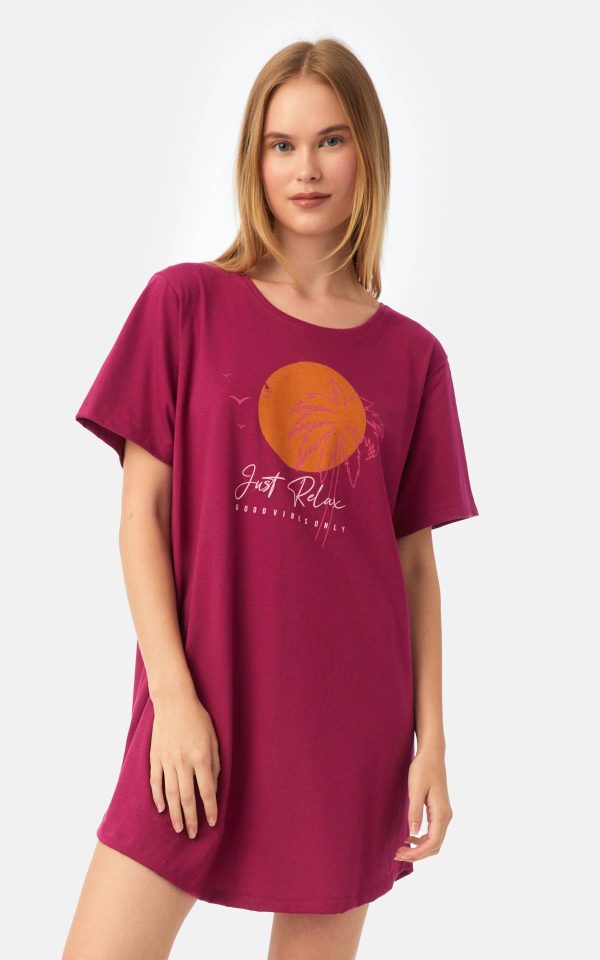 Γυναικείο Νυχτικό/T-Shirt Καλοκαιρινό Βαμβακερό Minerva Tropical Mauve