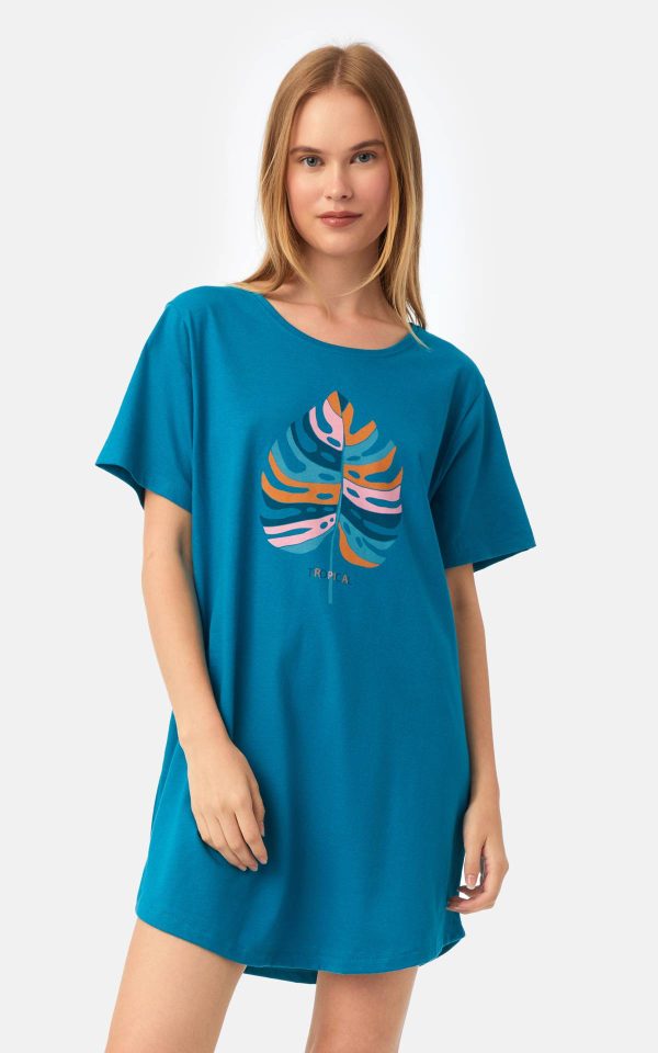 Γυναικείο Νυχτικό/T-Shirt Καλοκαιρινό Βαμβακερό Minerva Tropical Green Lagoon