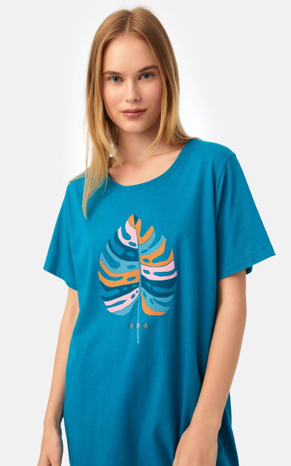 Γυναικείο Νυχτικό/T-Shirt Καλοκαιρινό Βαμβακερό Minerva Tropical Green Lagoon