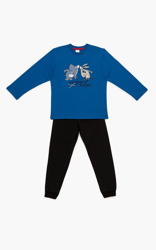 Σετ Παιδική Πυτζάμα Χειμερινή Βαμβακερή Minerva Elephant-Ant Blue