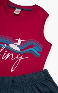 Σετ Παιδική Πυτζάμα Αμάνικη Καλοκαιρινή Minerva Surfing Cherry