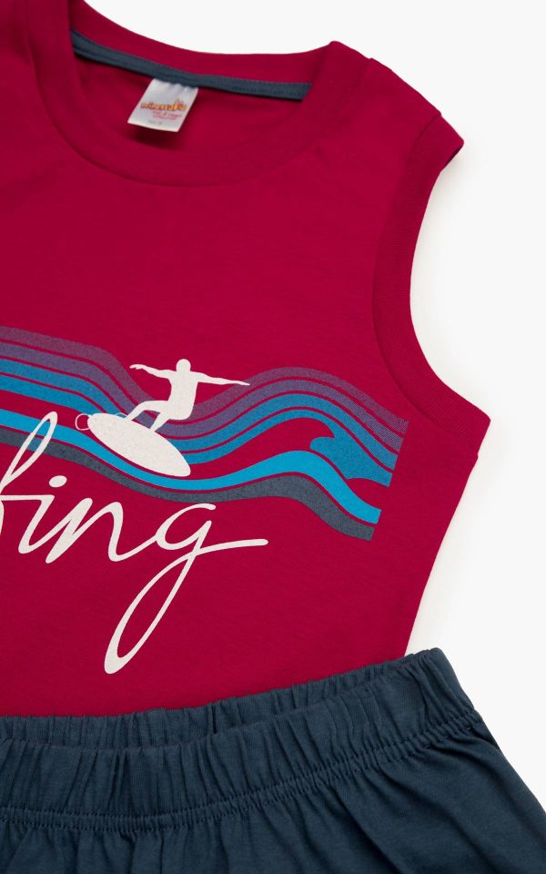 Σετ Παιδική Πυτζάμα Αμάνικη Καλοκαιρινή Minerva Surfing Cherry