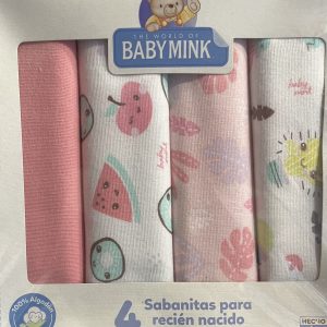 Σετ Βρεφικές Κουβέρτες Αγκαλιάς Βαμβακερές 4τμχ Baby Mink White/Pink 30x35