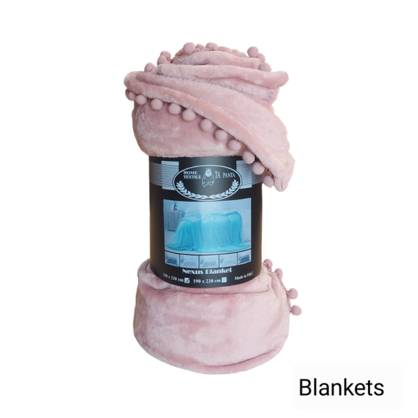 Κουβέρτα Υπέρδιπλη Pom-Pom Fleece Home Textile Ta Panta Simple Pink 190x230