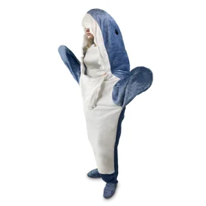 Unisex Ολόσωμη Πυτζάμα Καρχαρίας Βελουτέ OikosHomeware Shark Blue XS-XL