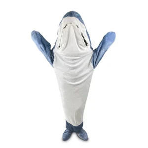 Βρεφική Unisex Ολόσωμη Πυτζάμα Καρχαρίας Βελουτέ OikosHomeware Shark Blue